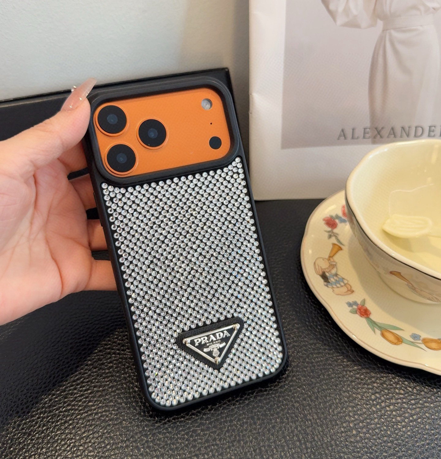 Prada Style Bling Diamond Phone Case with Triangular Logo