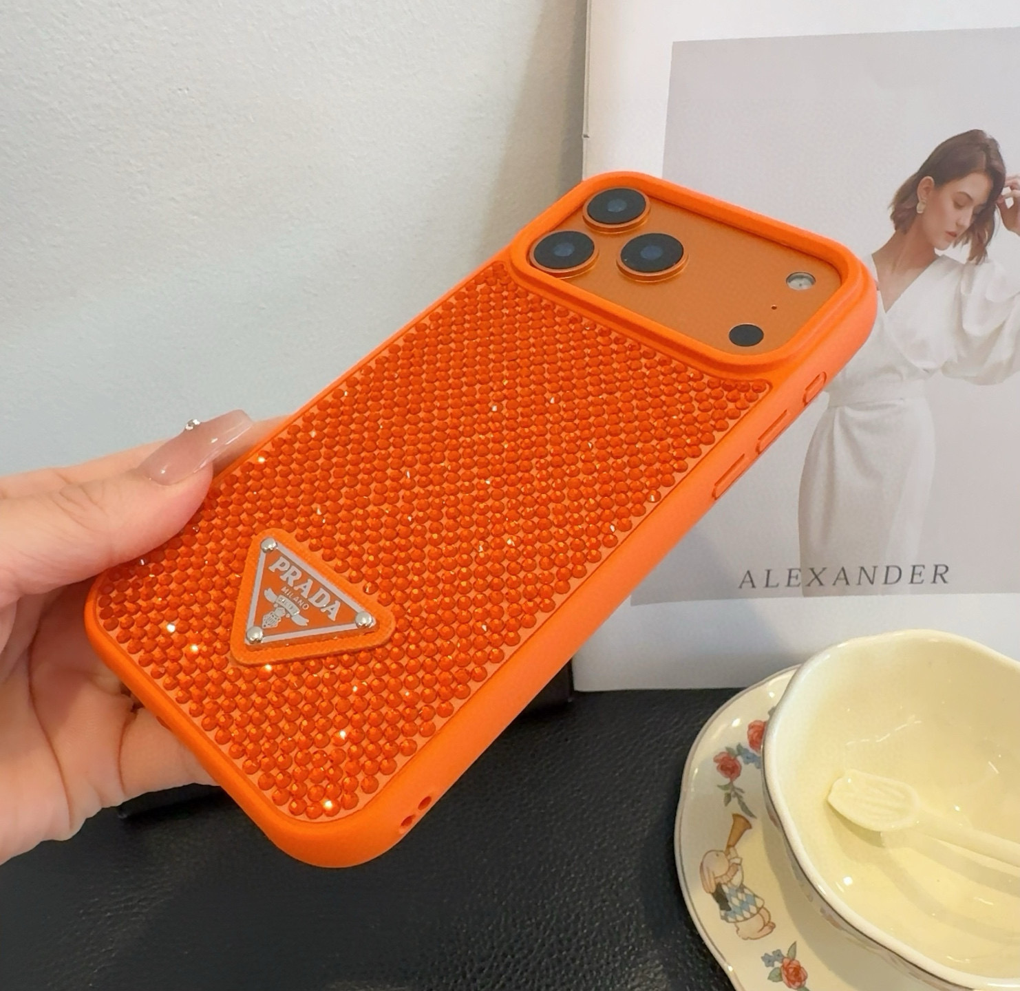 Prada Style Bling Diamond Phone Case with Triangular Logo