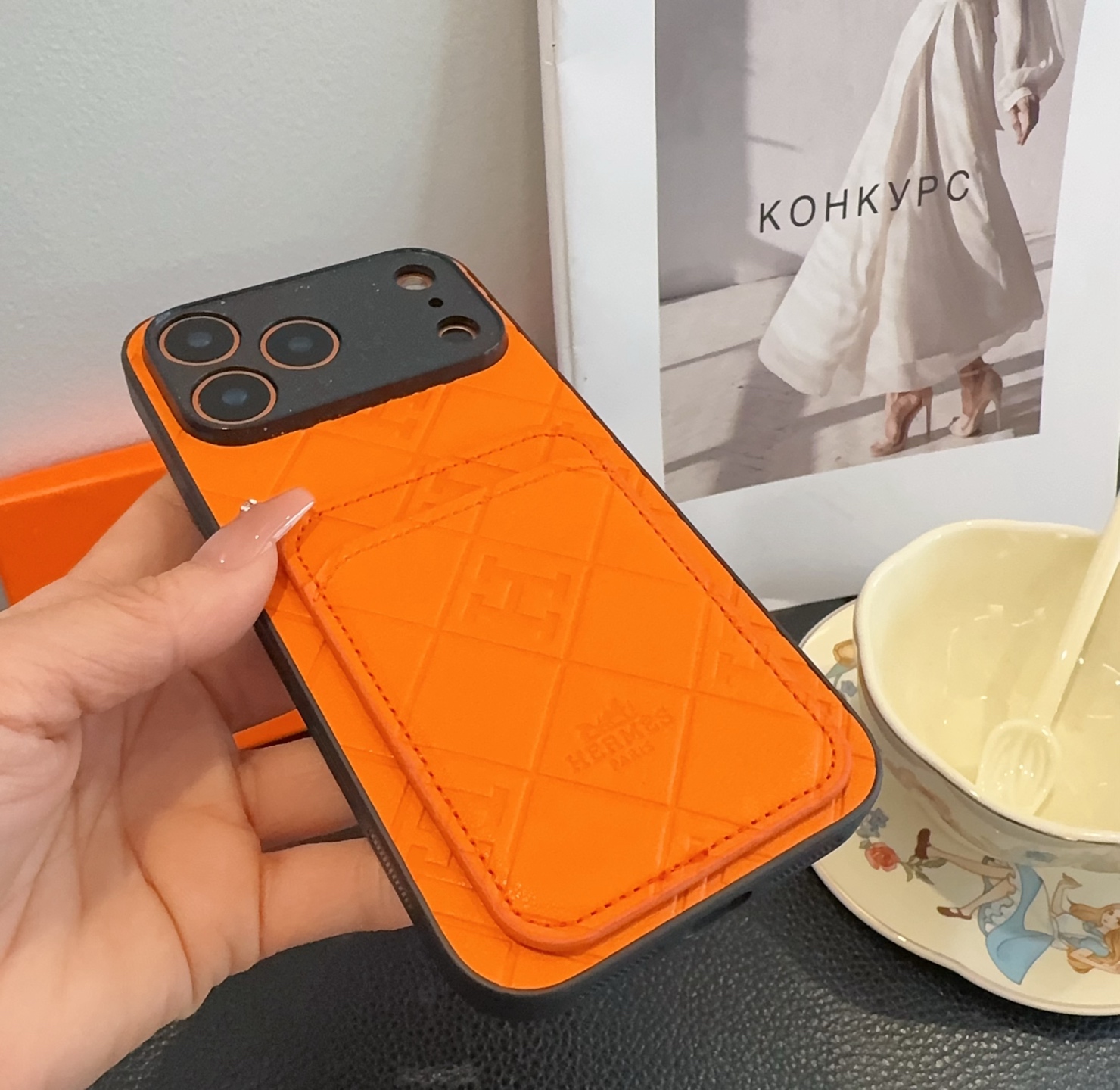 Hermès Embossed Monogram Leather Card Holder Phone Case