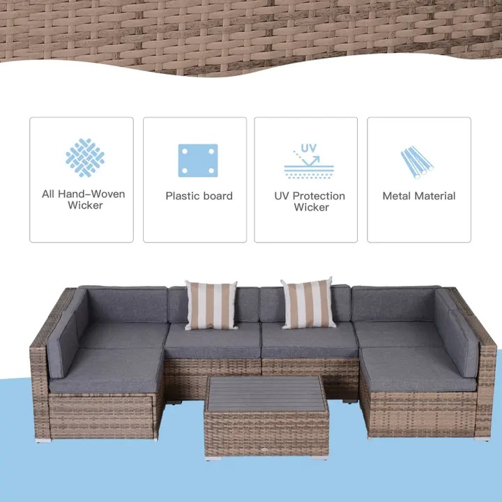 Outsunny 7 Piece Terrace Rattan Sofa Set All Weather