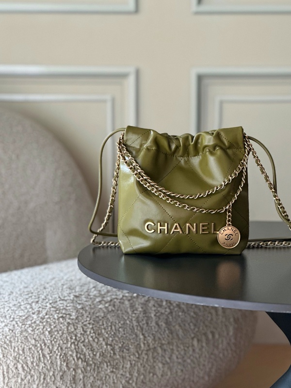 Chanel Drawstring Logo Bag Olive