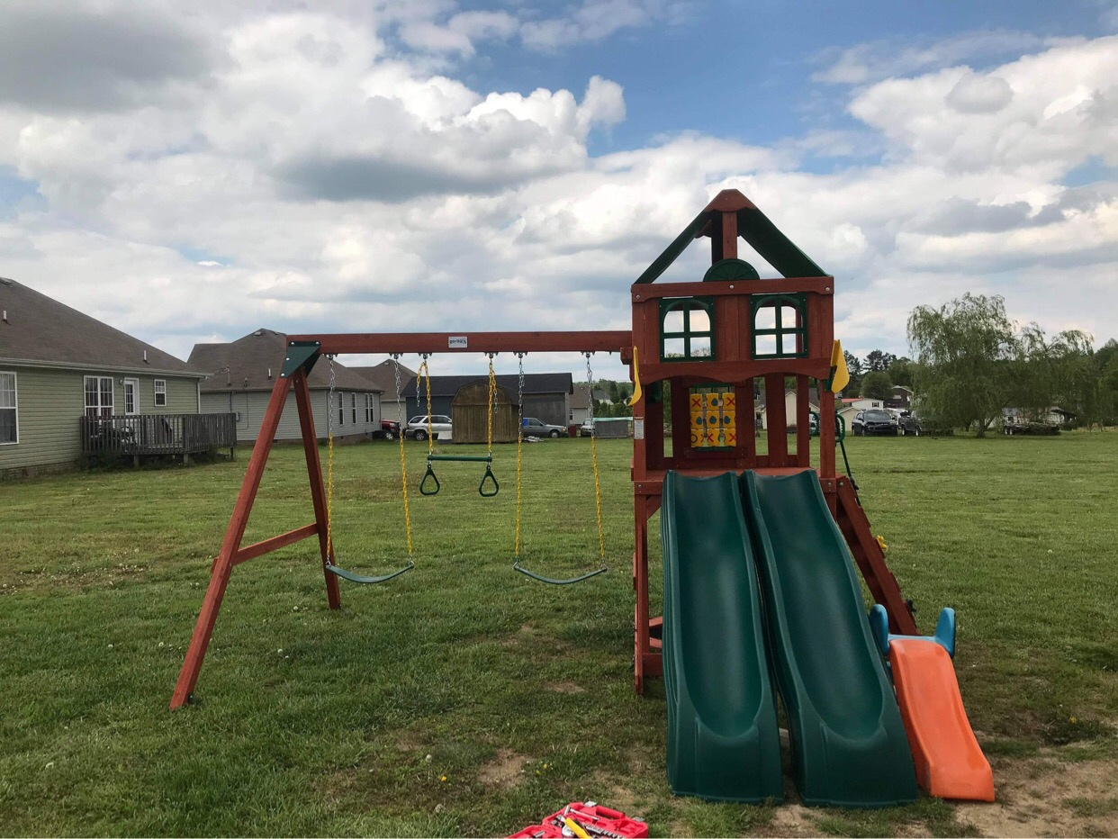 Deluxe Wooden Swing Set with Vinyl Canopy Roof