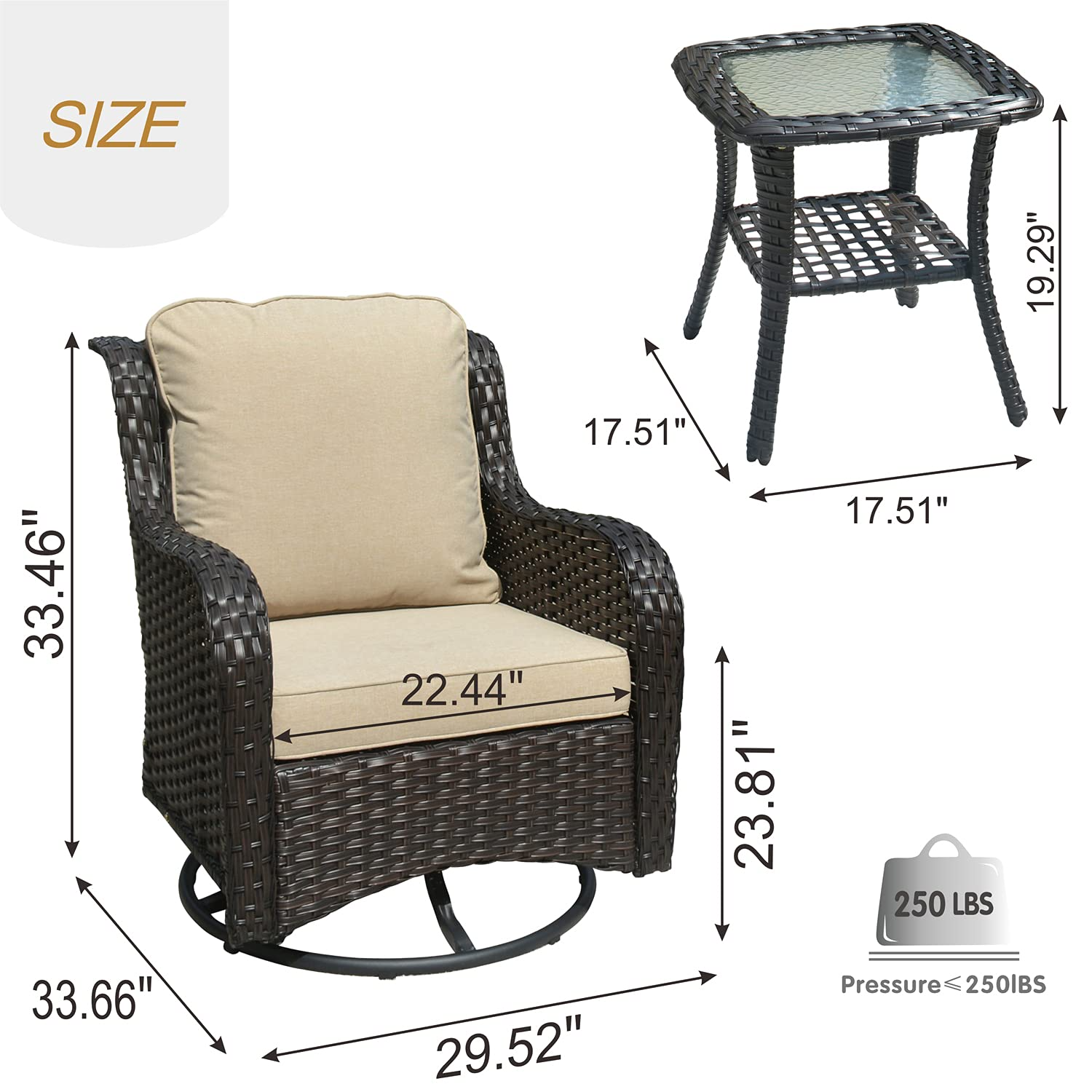 Patio Chair Wicker Swivel Rocker Patio Chairs Set of 2 &