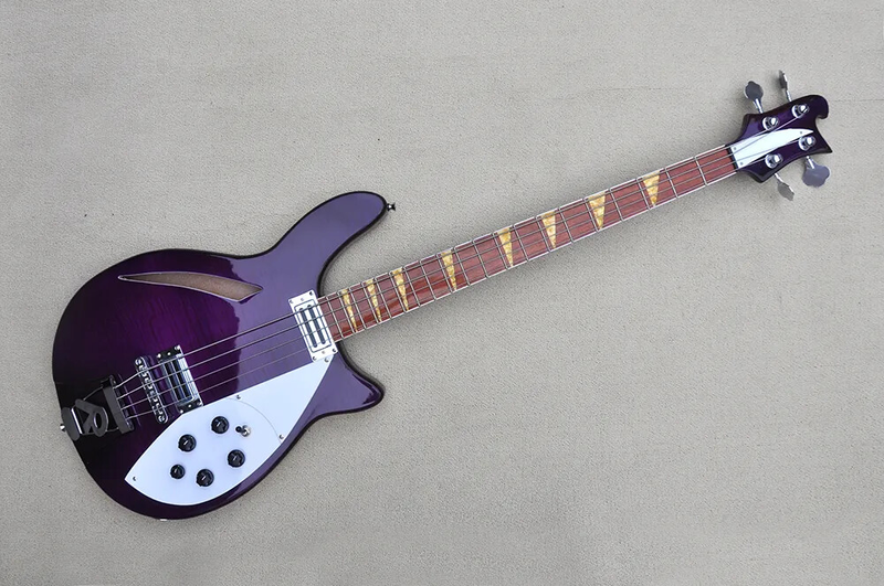 Purple body 4 Strings Electric Bass guitar Flame maple veneer Chrome Hardware