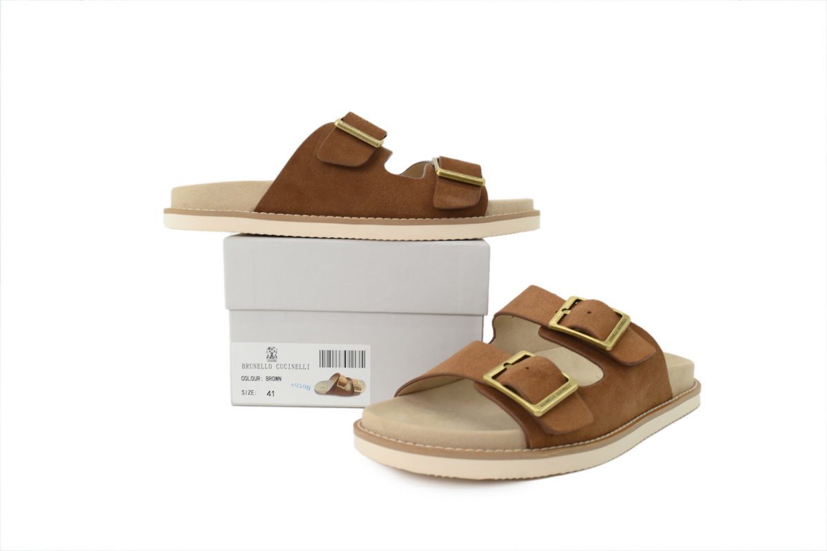 Brunello Cucinelli Suede Slide Sandals Brown