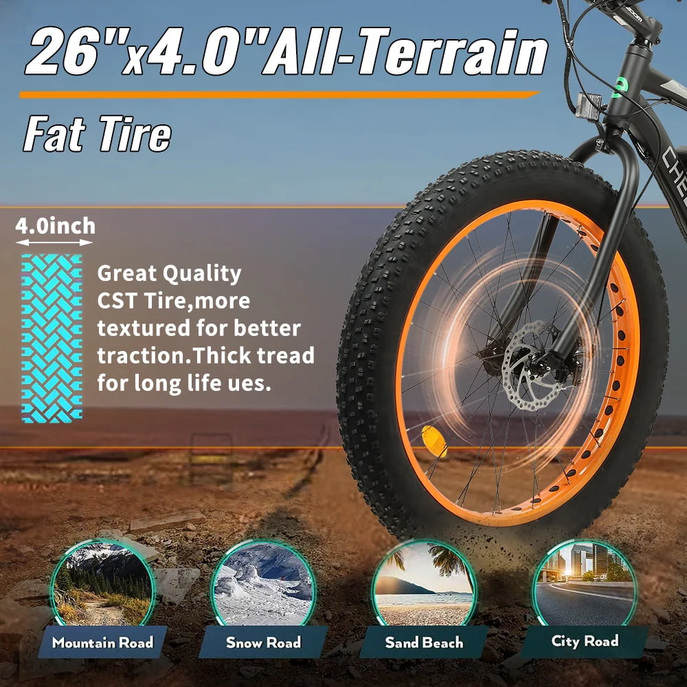ECOTRIC 26in Fat Tire Electric Bike, 500W, 36V, 7-Speed