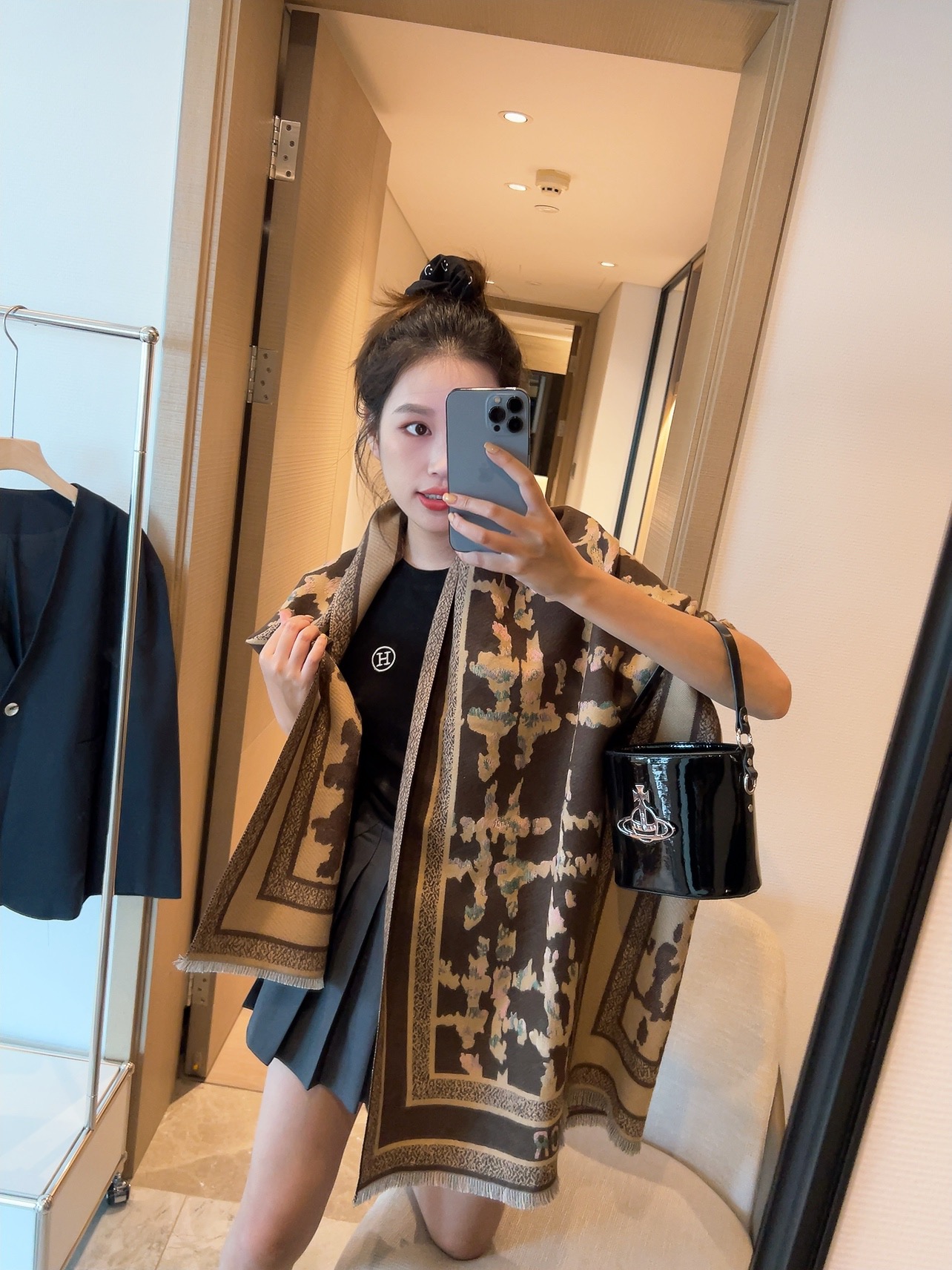 Dior Oblique Scarf Grey and Black