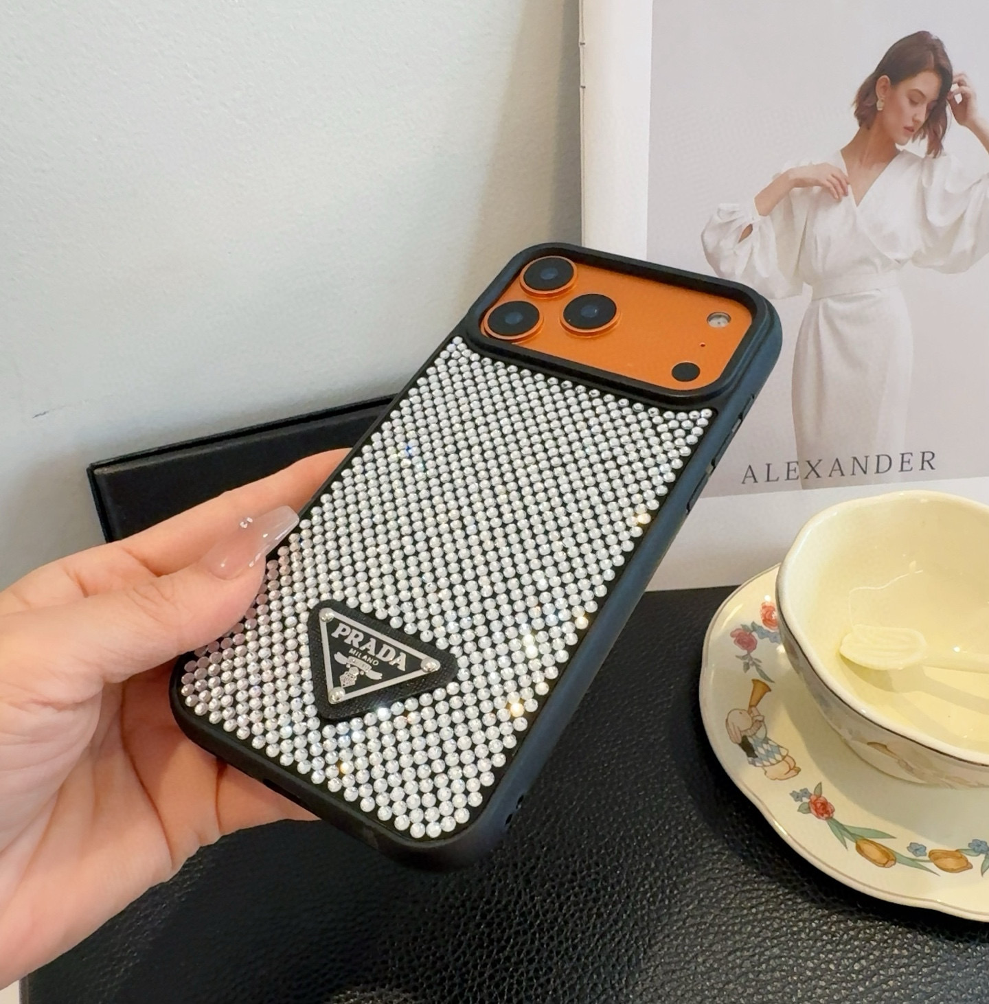 Prada Style Bling Diamond Phone Case with Triangular Logo