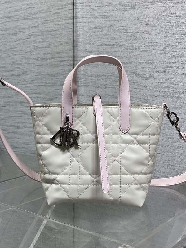 Dior Toujours Vertical Tote Bag Small White Pink Handle