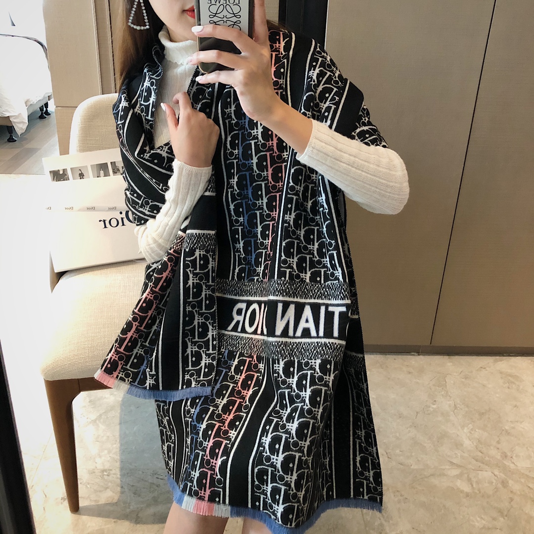 Dior Oblique Stripe Scarf Navy and Green