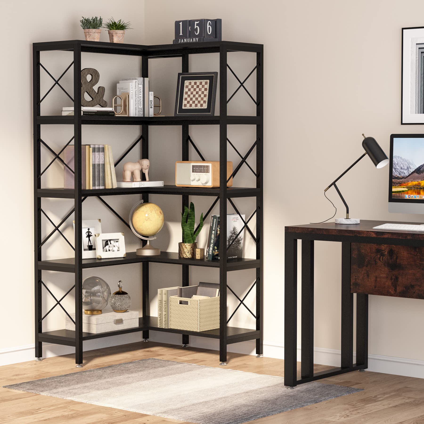 5-Shelf Corner Bookshelf