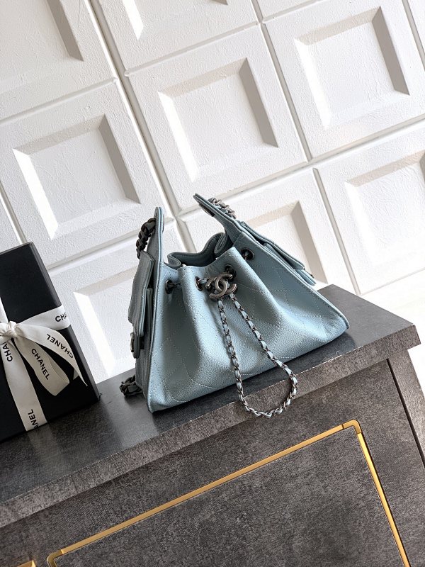 Chanel Small Blue Suede Bucket Bag
