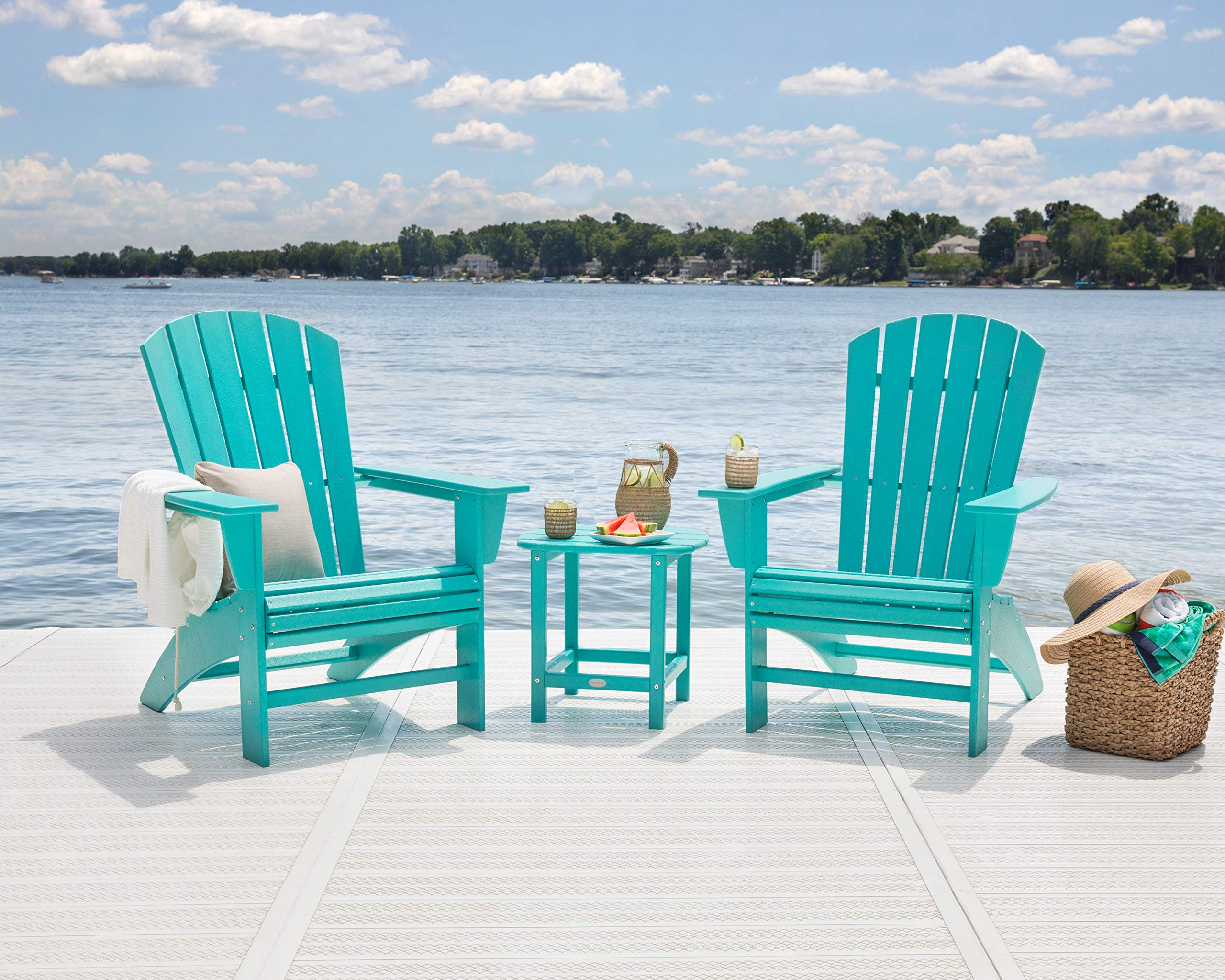 Nautical 3-Piece Curveback Adirondack Chair Set with Side Table