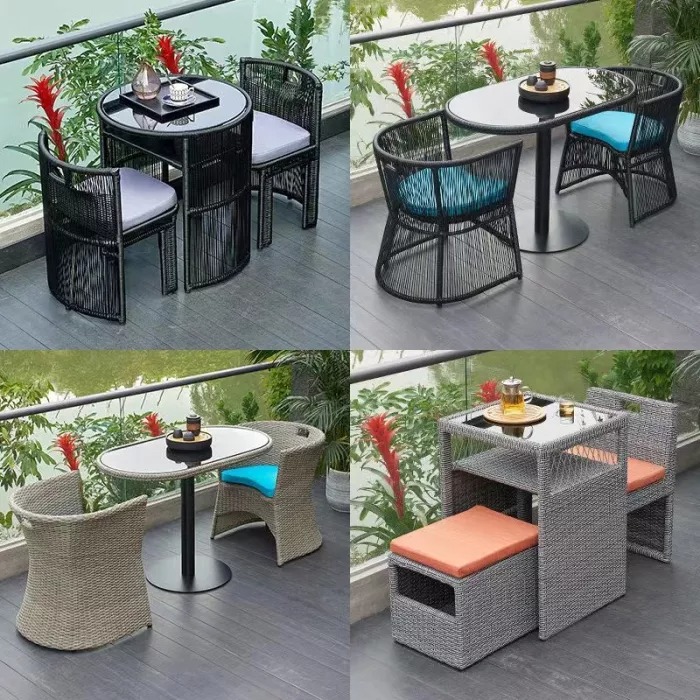Outdoor balcony table and chair patio waterproof small cane chair