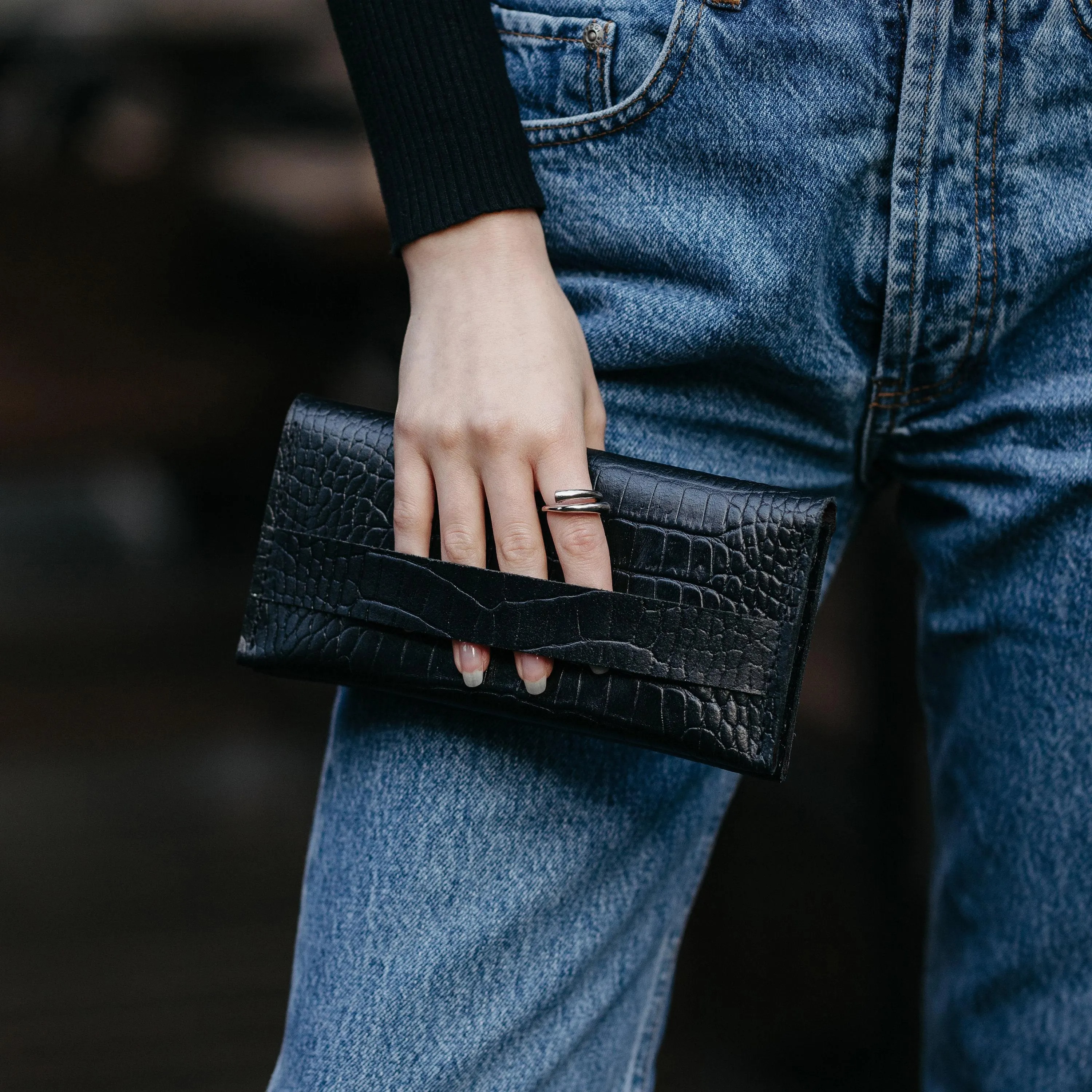 The Croc-Embossed Leather Clutch Wallet