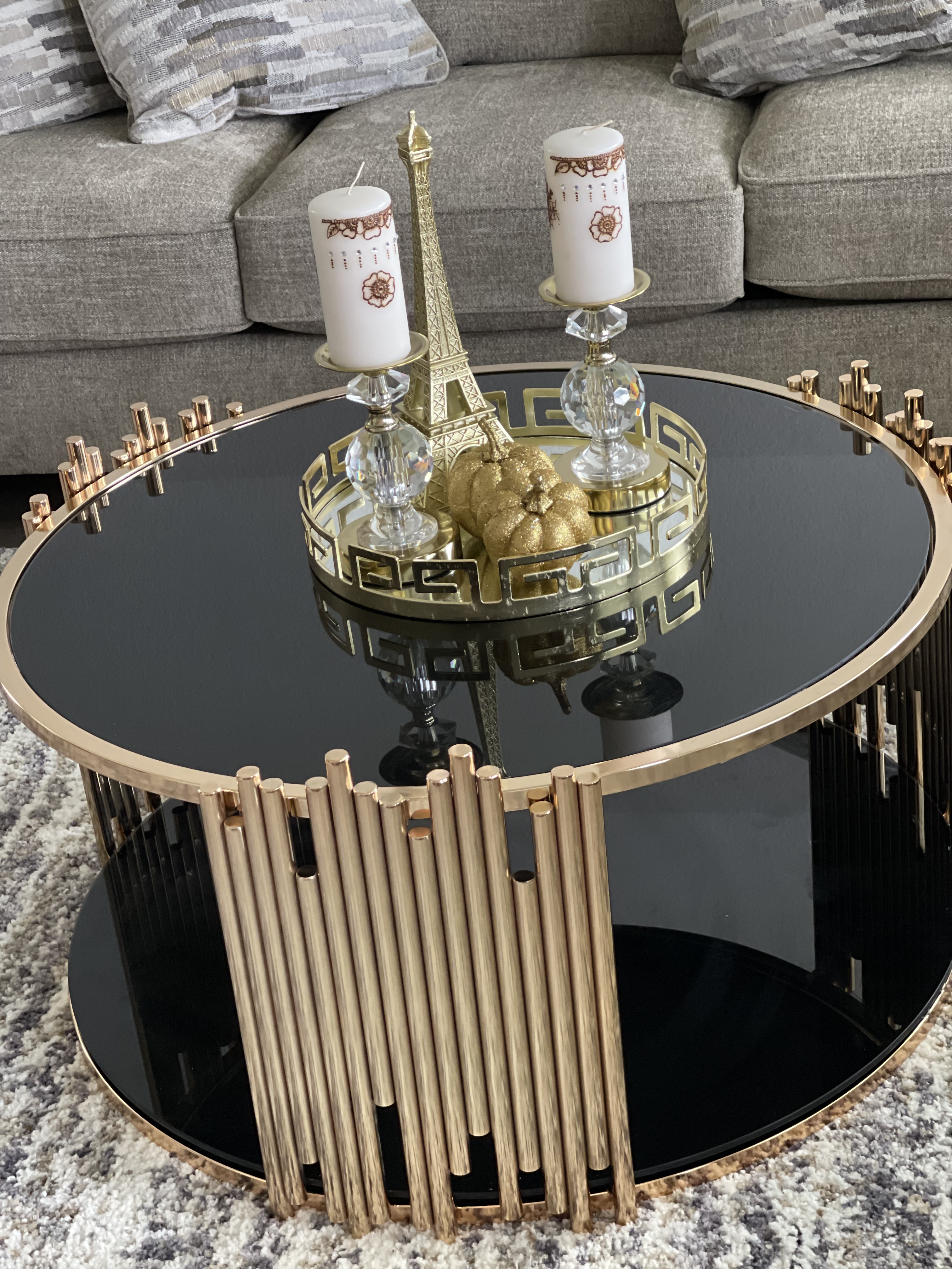 Tanquin Coffee Table - Gold & Black Glass