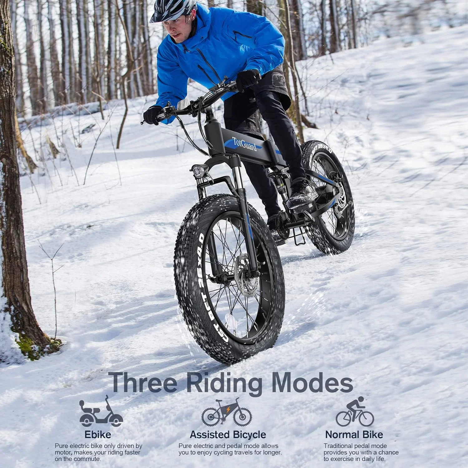 TotGuard 26in Folding Fat Tire Electric Bike, 500W, 48V 10Ah