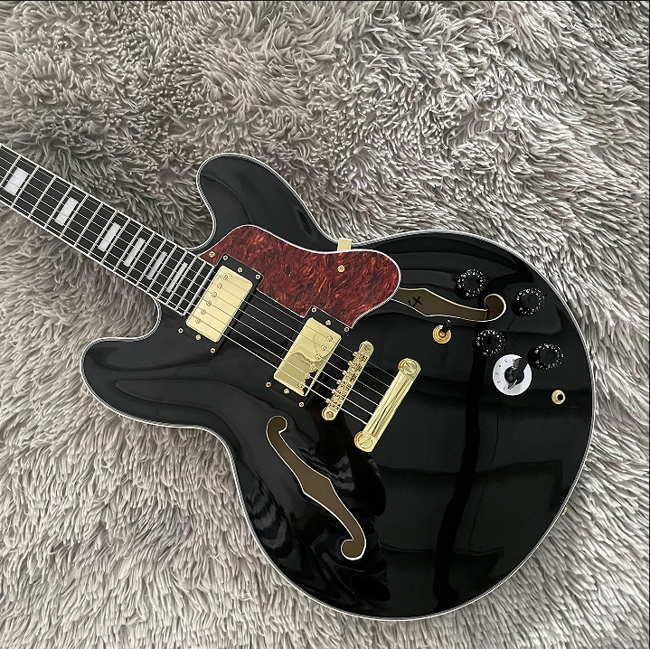 Electric Guitar Antiqued Black Semi Hollow Bone Nut Mahogany Body