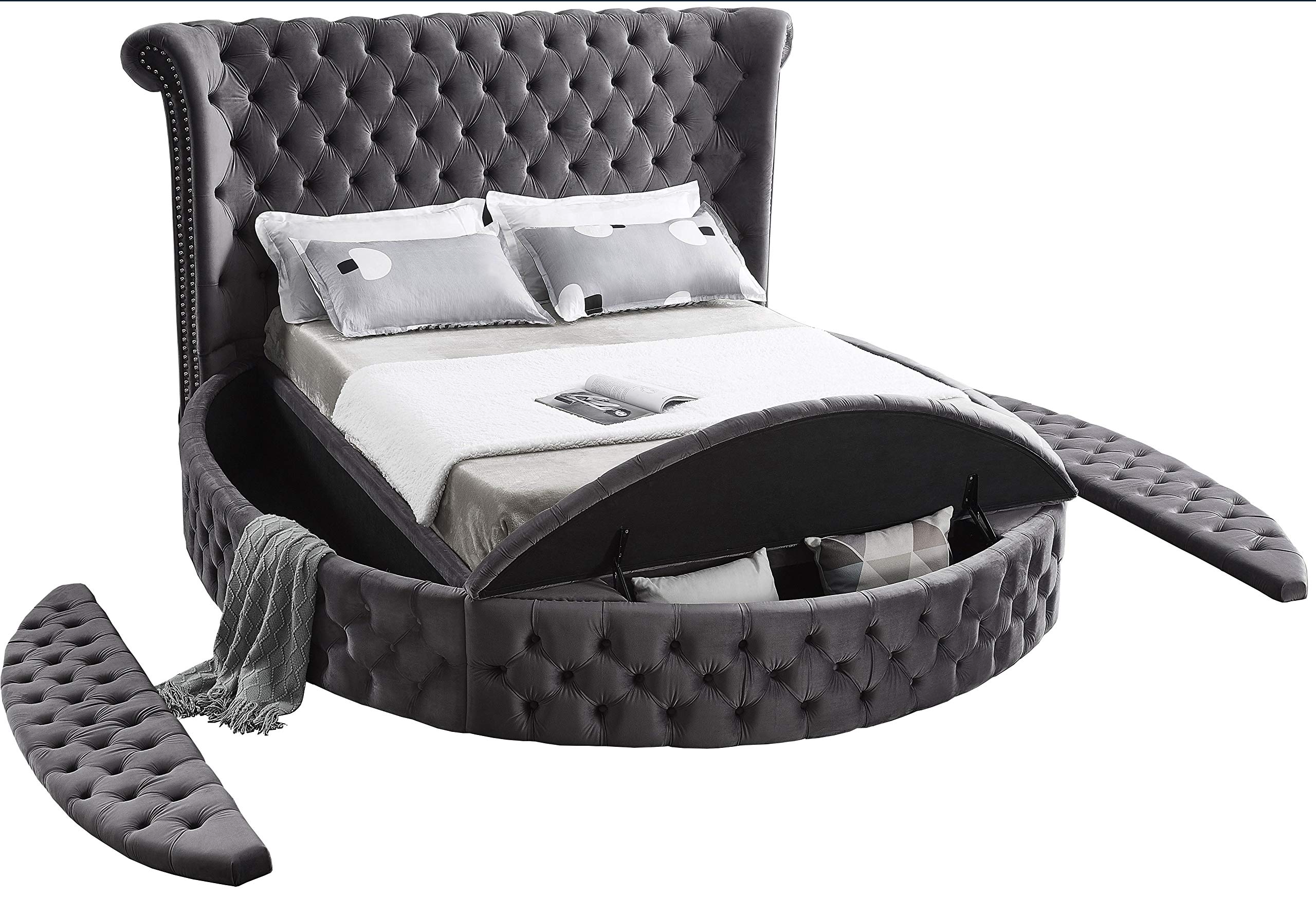 Contemporary Round Shaped Velvet Upholstered Bed with Deep