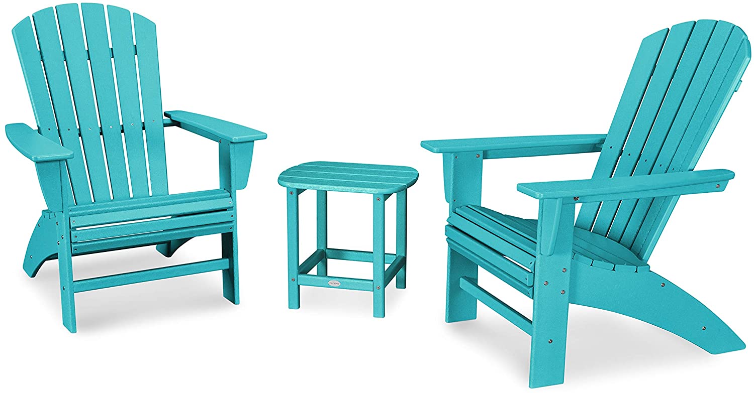 Nautical 3-Piece Curveback Adirondack Chair Set with Side Table