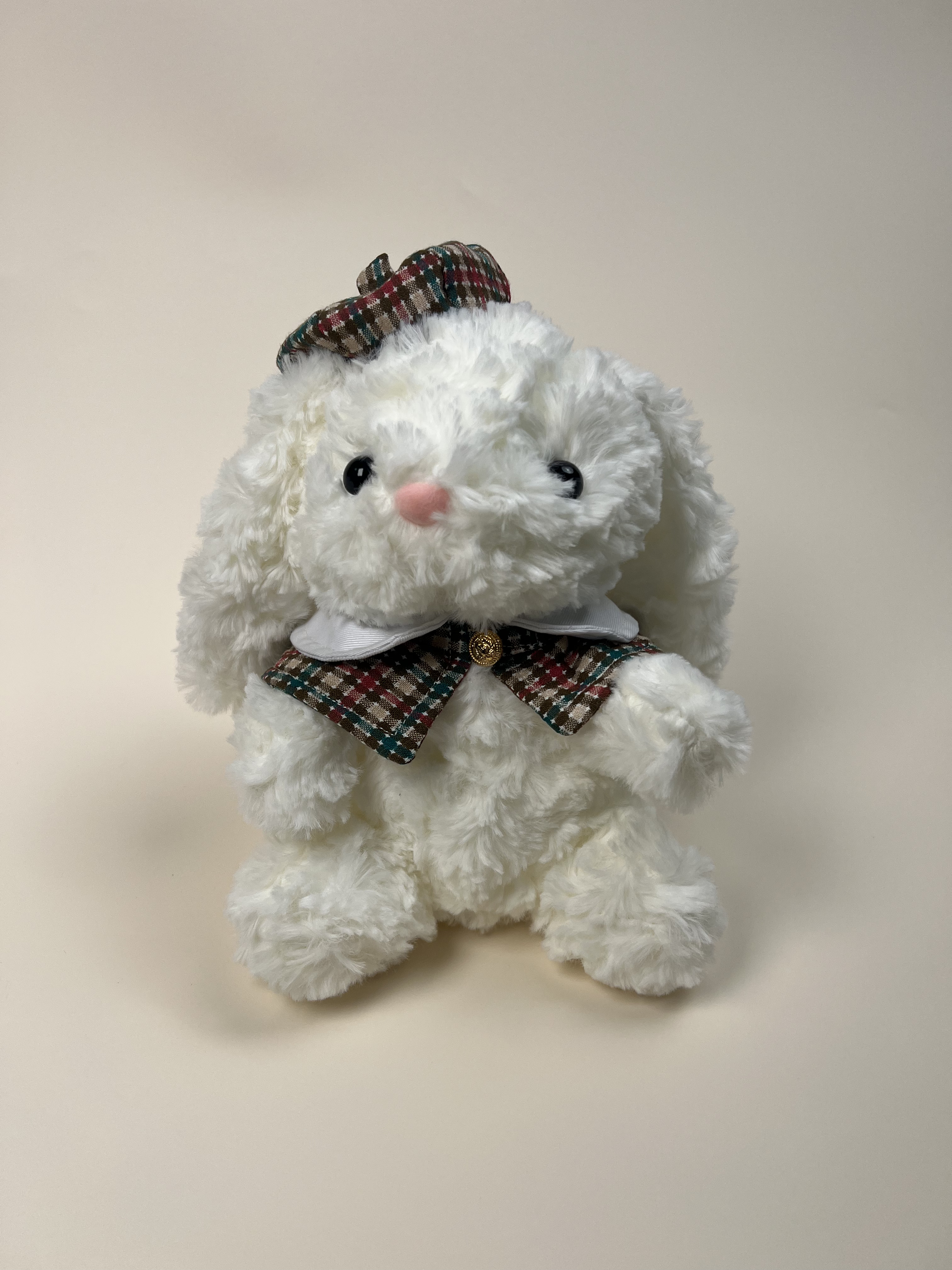 Checkered Beret with Floppy Ears Plush Rabbit Toy