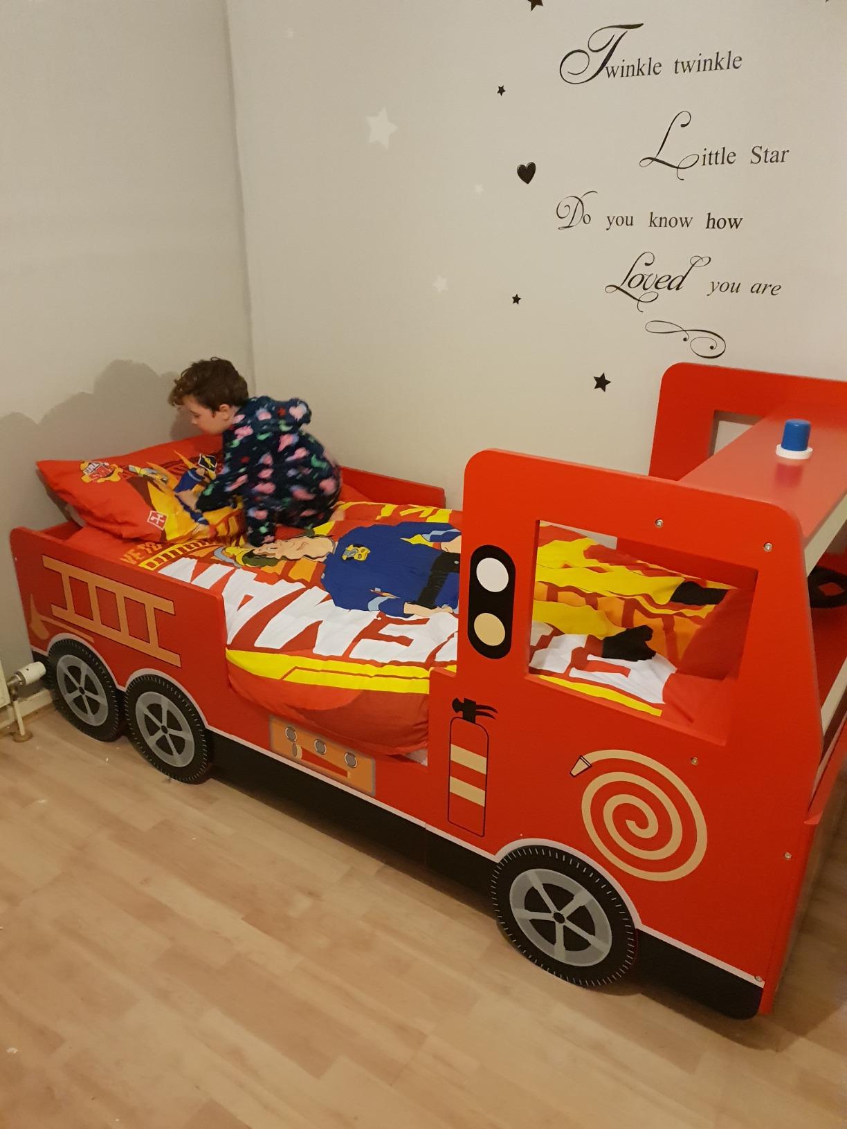 Children's Bed Frame Red Fire Truck Imitation Kids Bed Car
