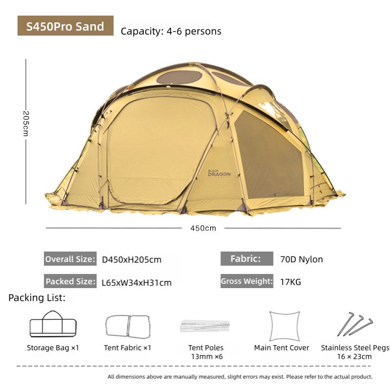 BLACK DRAGON S450 Pro Nylon Tent Spherical Dome, Large Space, Windproof and Rainproof