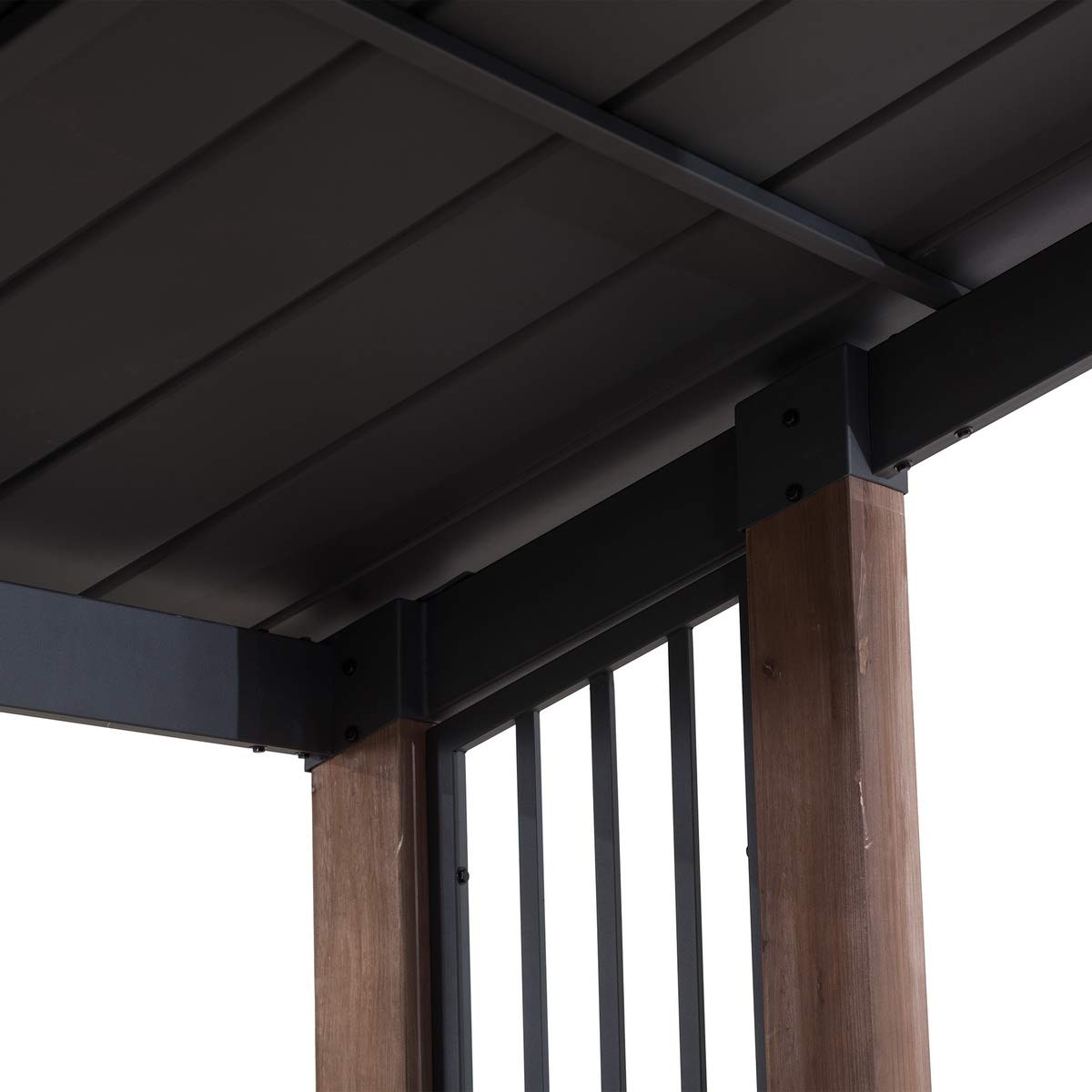 Outdoor Cedar Frame Wood Gazebo with Black Steel Hardtop Roof