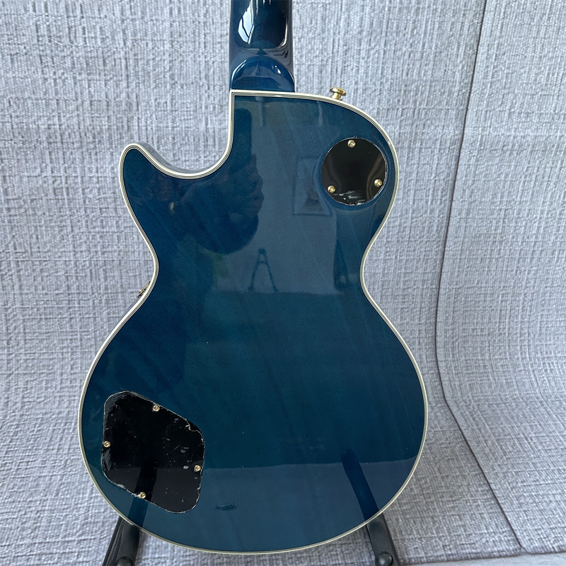 LP Blue Electric Guitar Gold Parts Black Pickguard Fixed Bridge 6 Strings