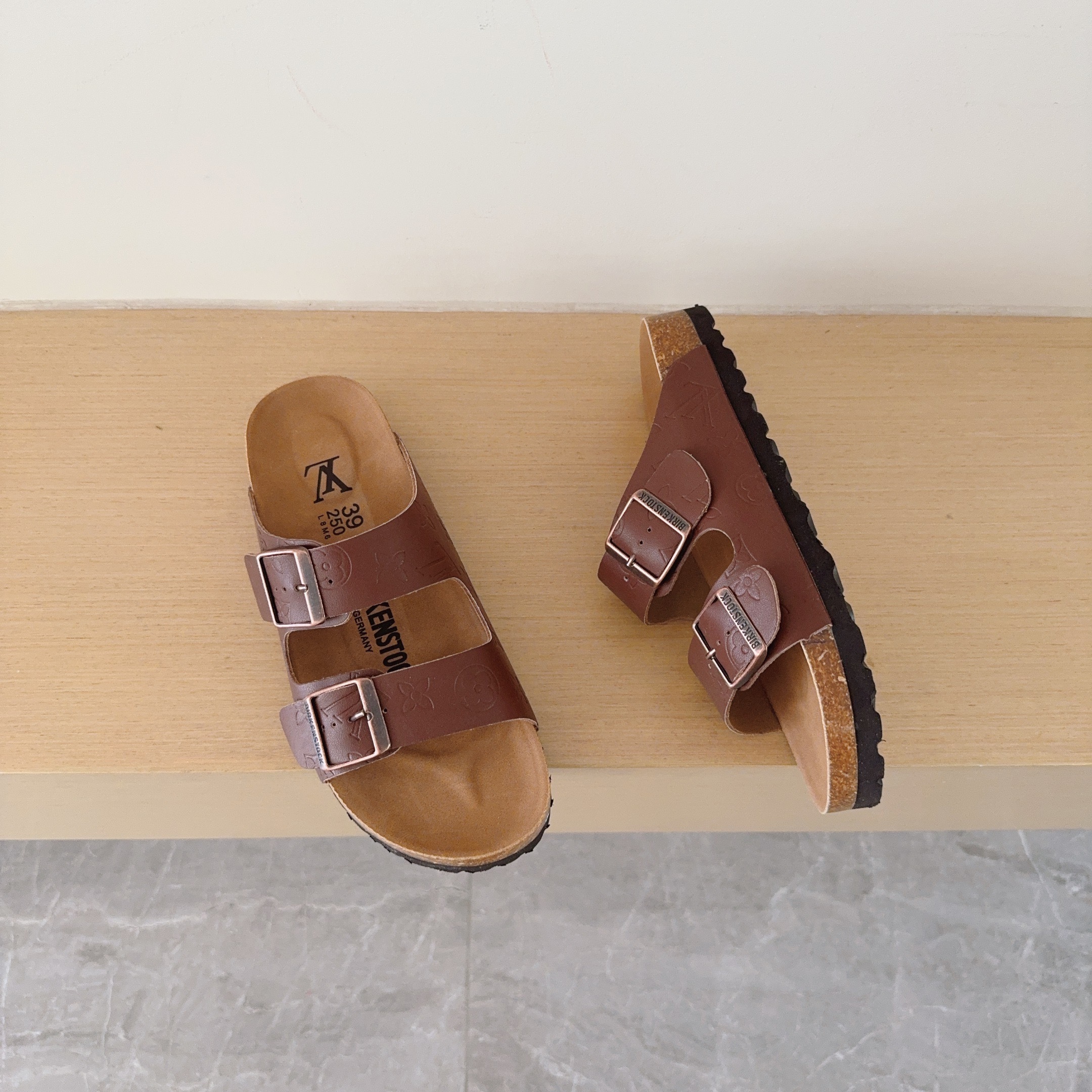 3 D Logo Birken-Style Two-Strap Sandals
