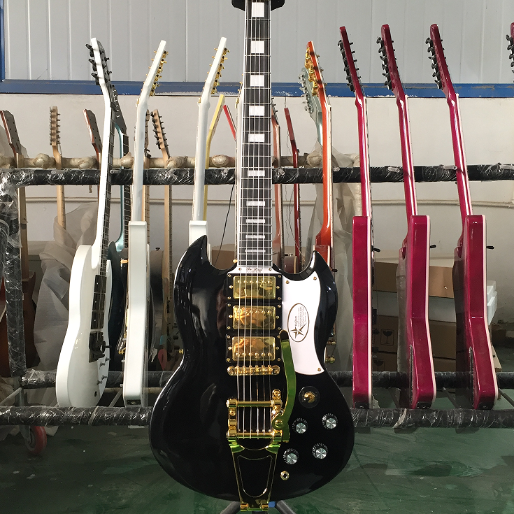 Hot Electric Guitar Black H-H-H Pickups Tremolo Bridge Mahogany Body