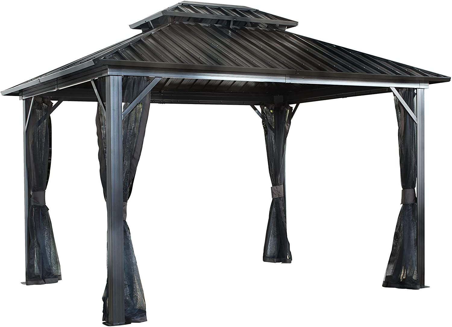 Outdoor Patio Hardtop Gazebo with Netting