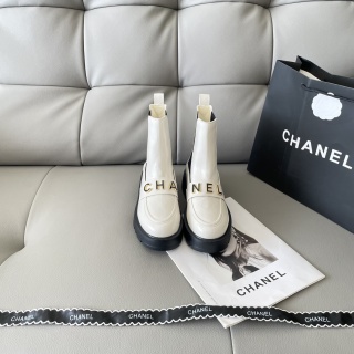 Chanel Calfskin Chelsea Ankle Boots with Logo Letter Detail