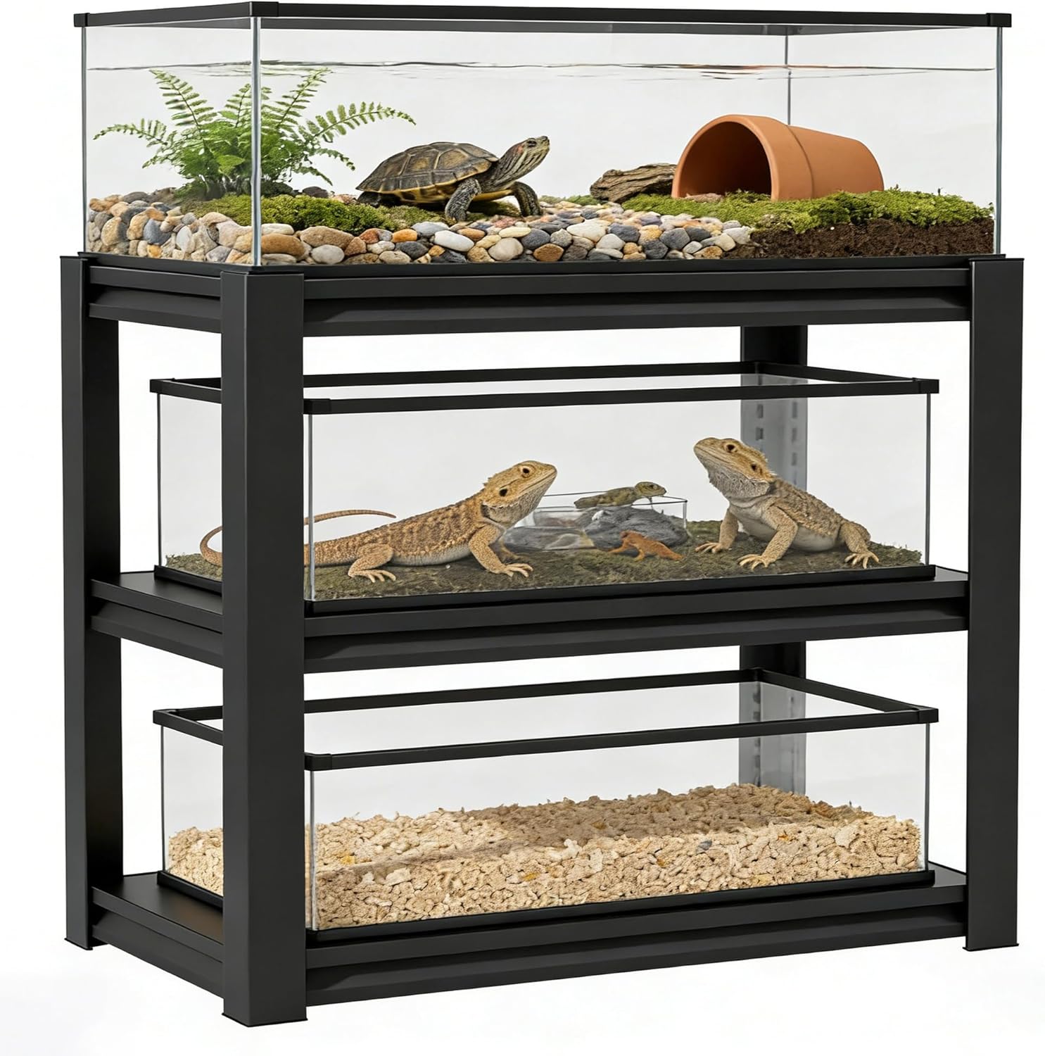 30-40 Gallon Fish Tank Stand - Metal Aquarium Stand, 47.2 W x 18D x 39 H Adjustable Heavy Duty Garage Storage Shelving Rack, 3-Tier Fish Tank Rack Shelf for Home Office, Tank Not Included,Black