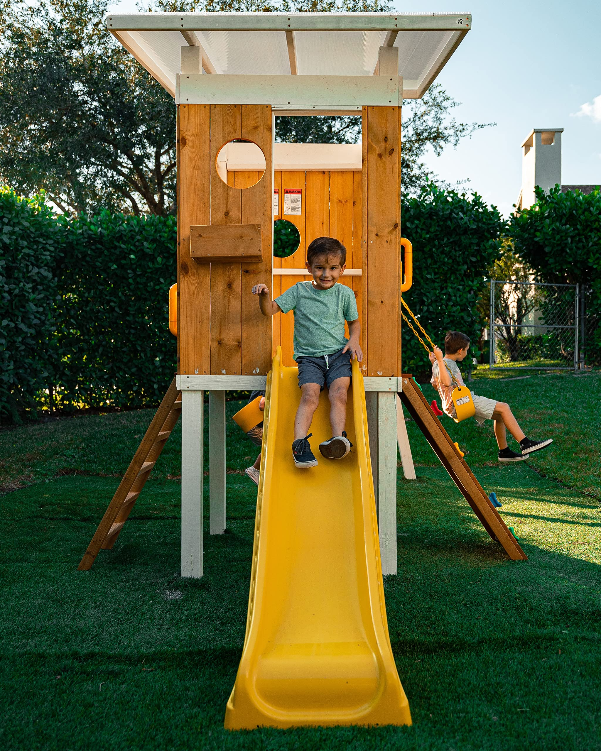 Modern Backyard Swing Set Children's Rock Climbing Wood