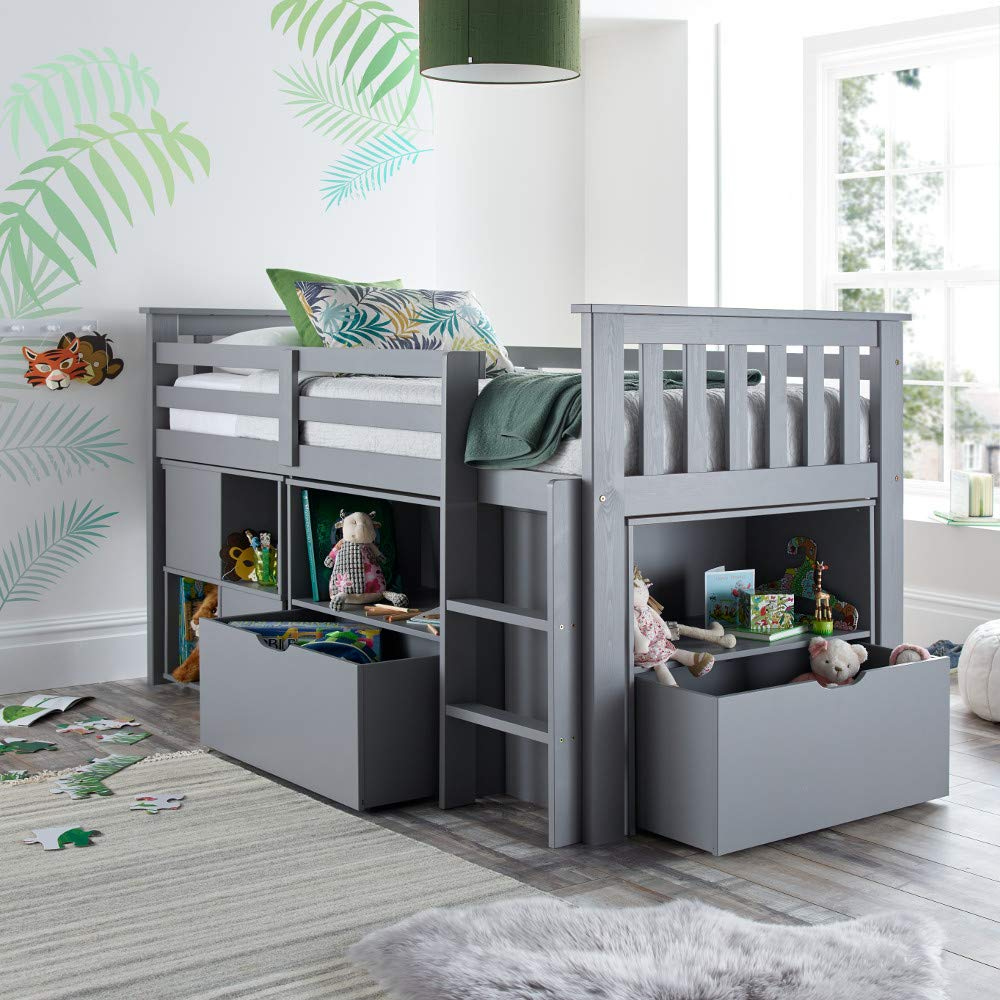 Milo Grey Wooden Mid Sleeper Kids Bunk Bed with Pocket Sprung