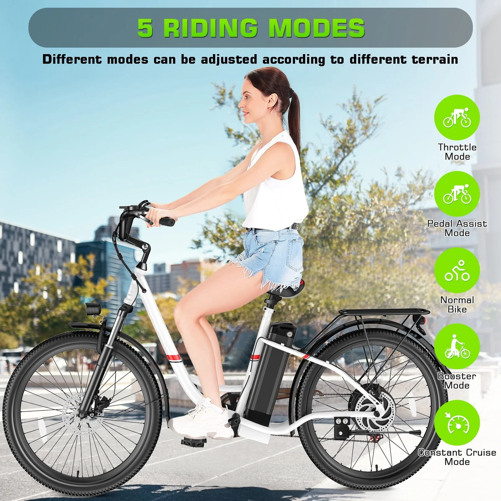 Elifine 26in Low-Step Electric Cruiser Bike, 500W, 48V 7.8Ah
