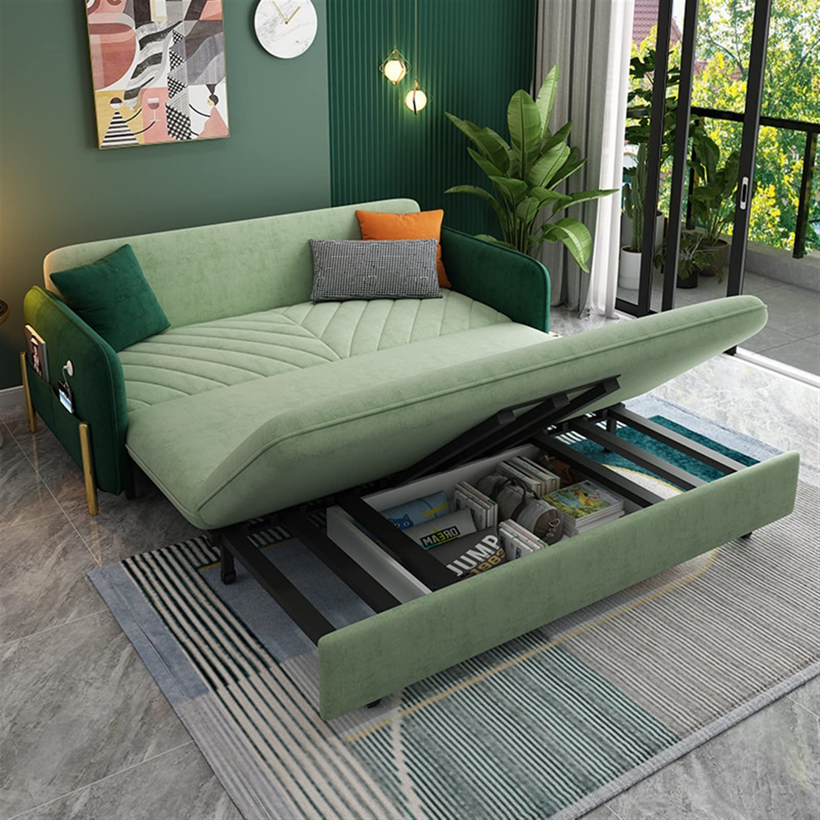 King Bed Sofa Green Upholstered Convertible Sofa