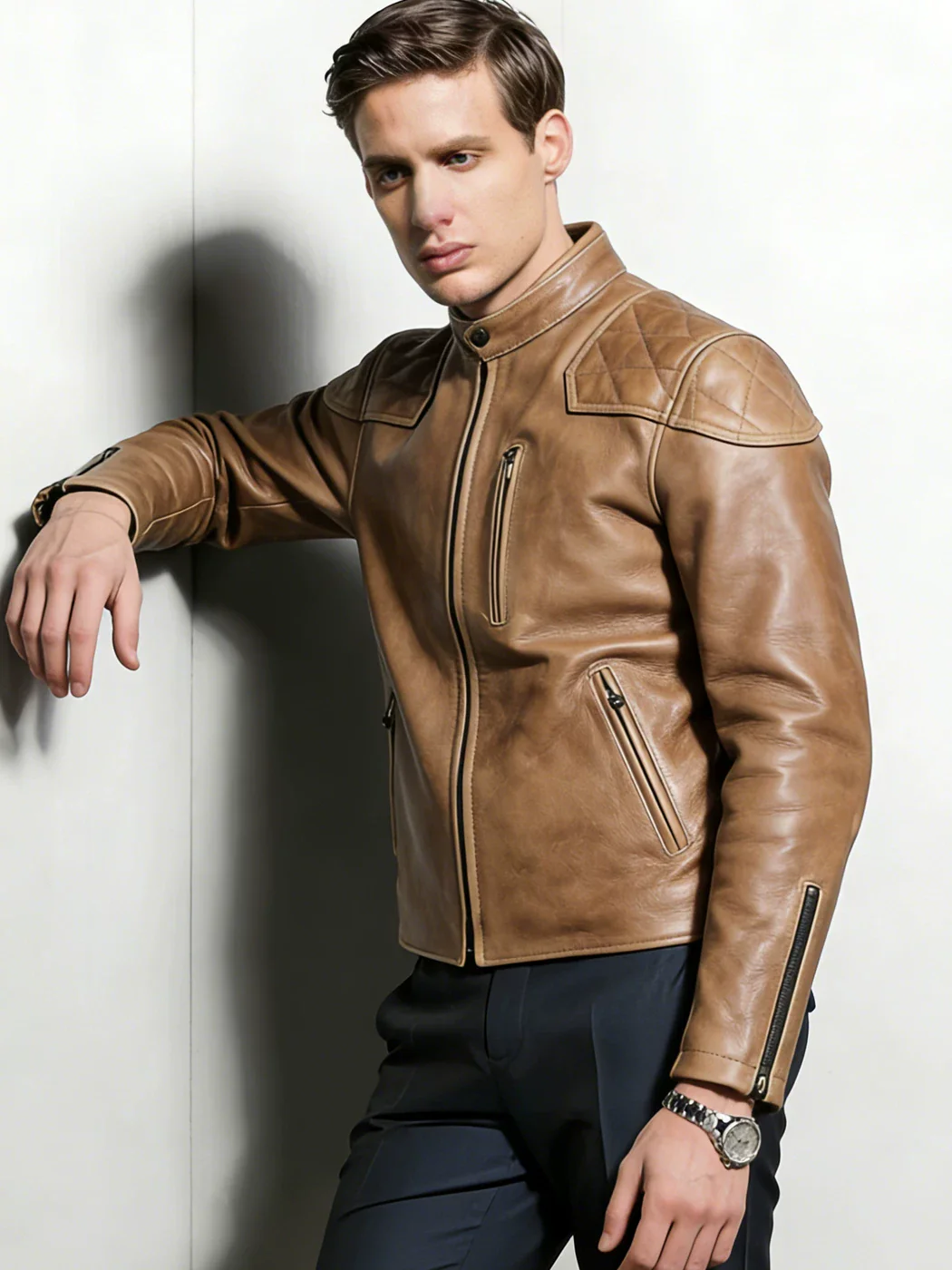 Cowhide locomotive leather jacket