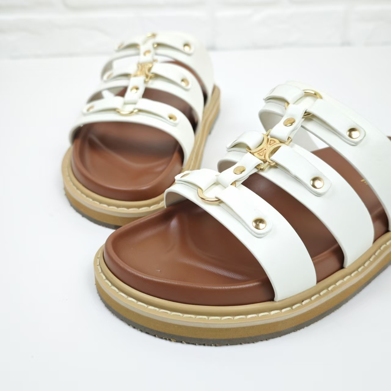 Celine Triomphe Leather Strap Sandals