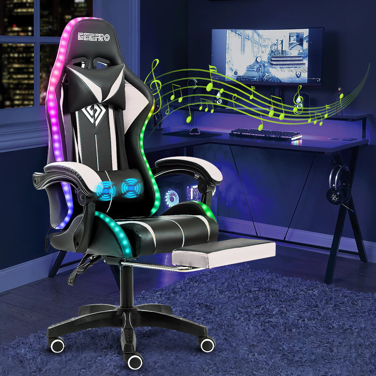 RGB PC & Racing Game Chair With Massage And Bluetooth