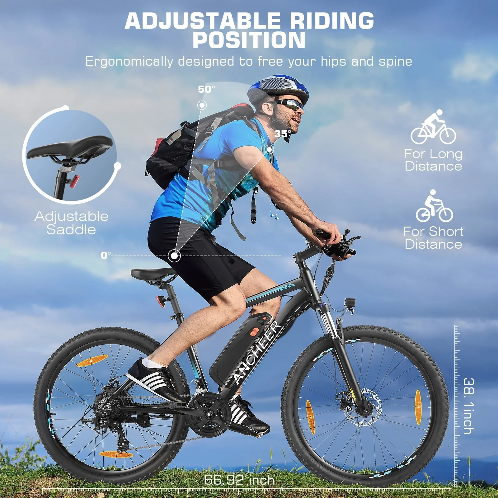 Funcid 26in Electric Mountain Bike, 500W, 48V 10.4Ah