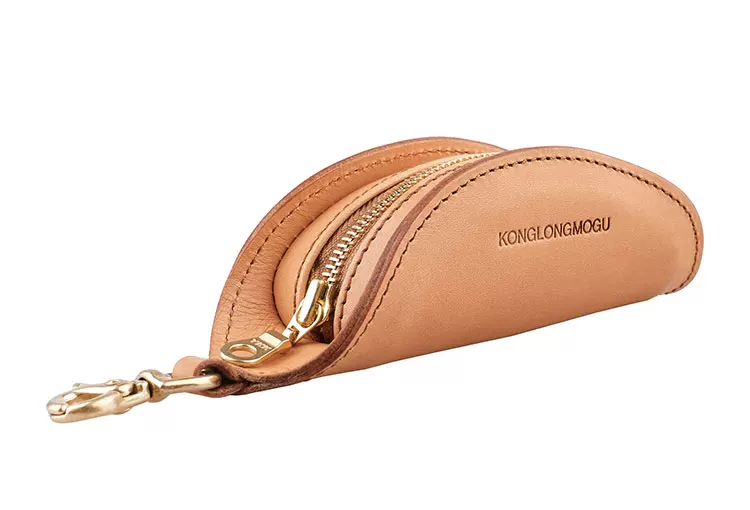 Genuine leather compact zipper key bag