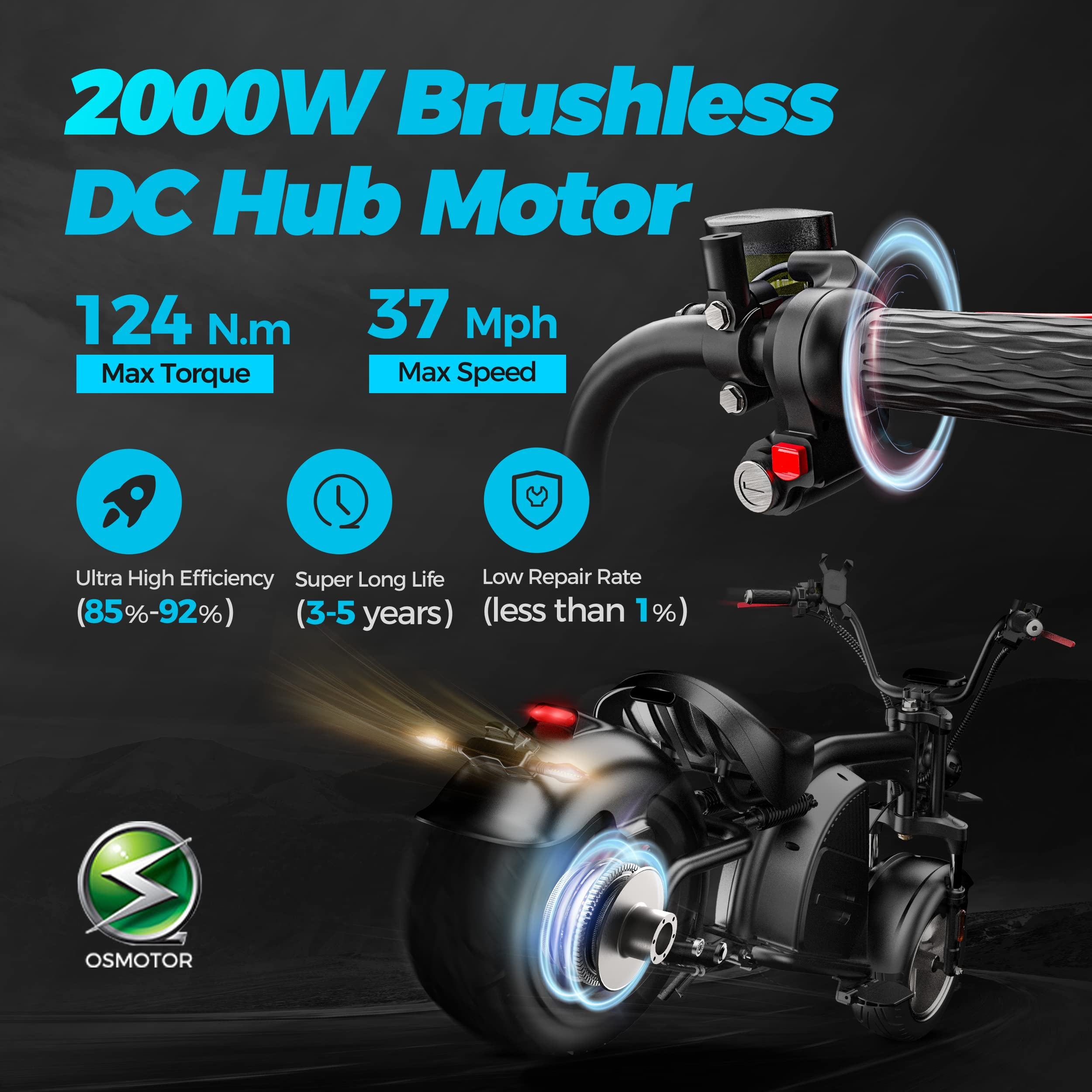 Eahora M8 2000W 37MPH Electric Moped for Adults Street Legal