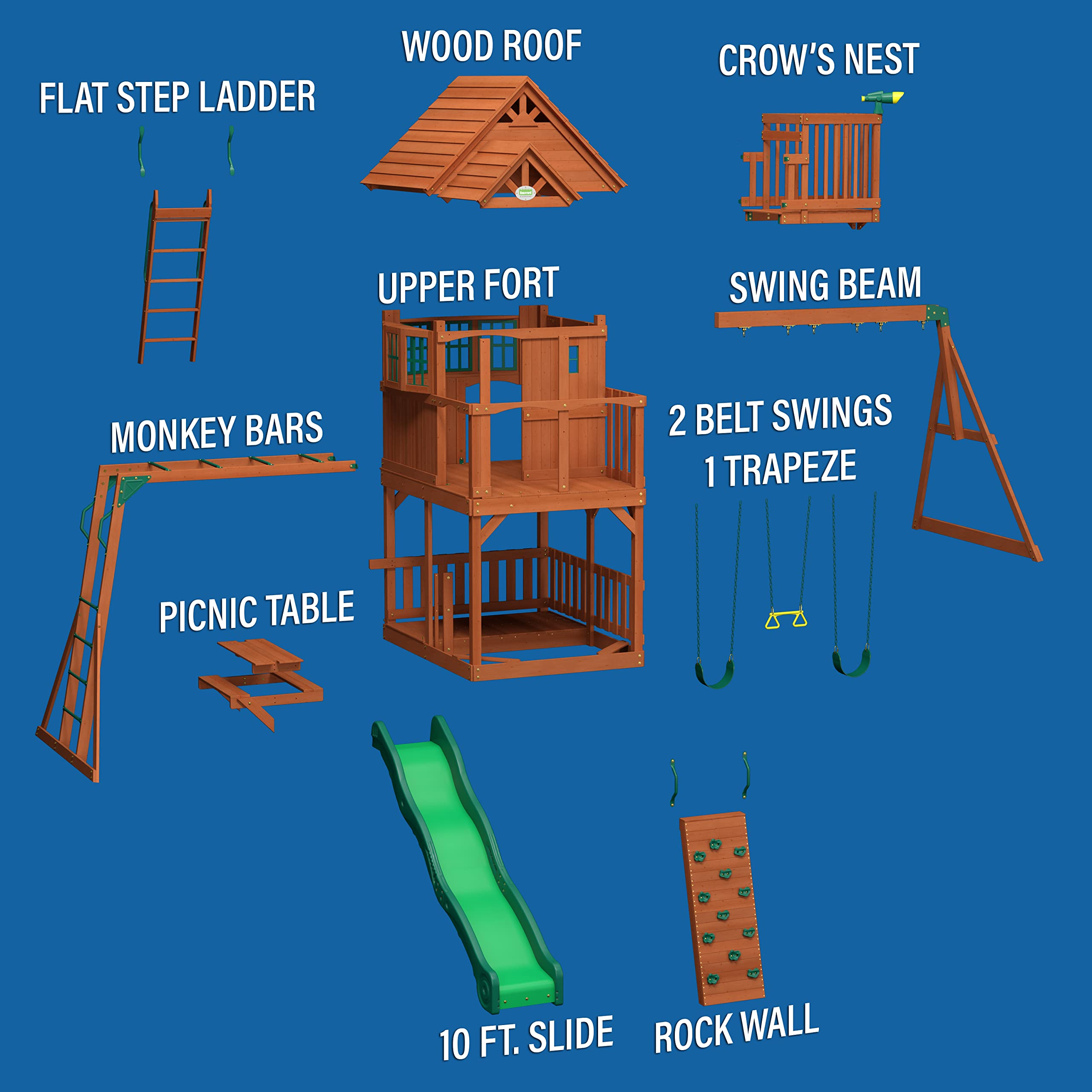 Skyfort II Playground Cedar Wood Swing Set with Playhouse Fort