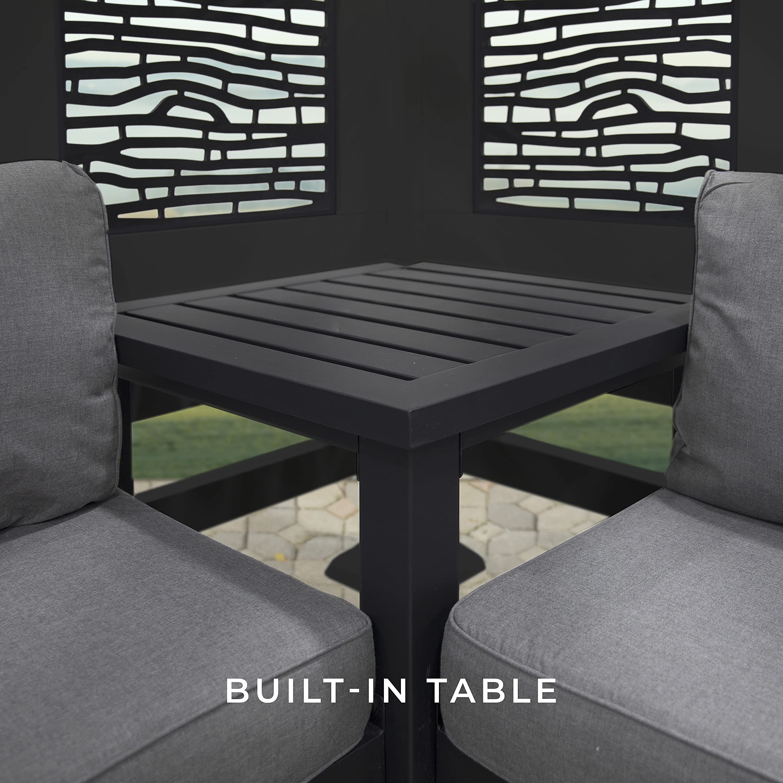 Glendale Modern Steel Cabana Pergola with Conversation Seating