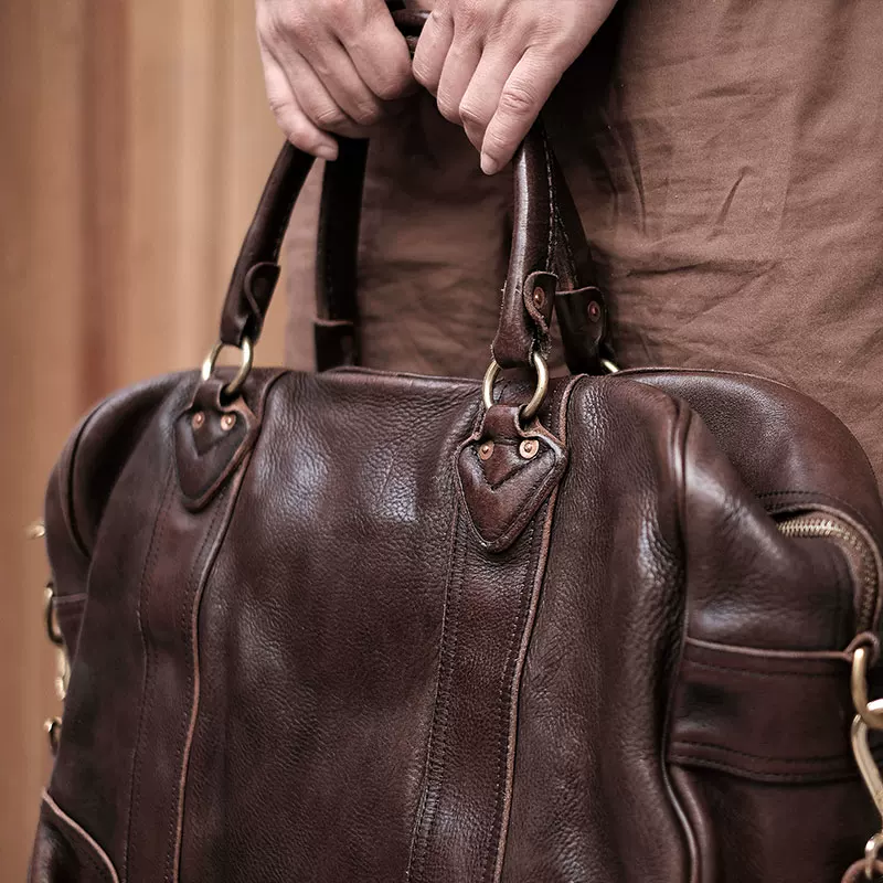 Genuine leather travel shoulder bag tote bag