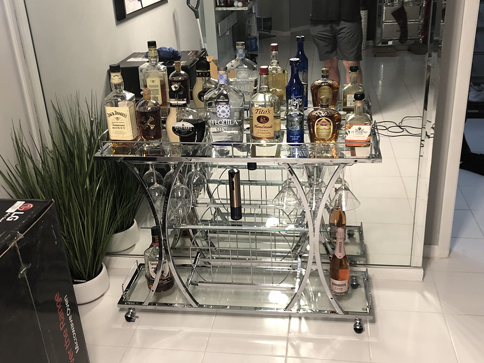 Bar Serving Cart with Glass Holder and Wine Rack