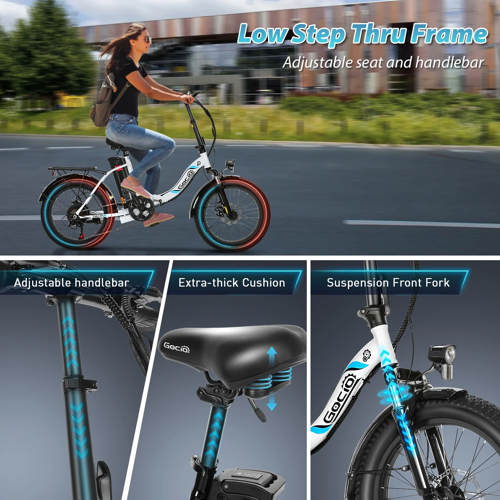Gocio 20in Folding Electric Commuter Bike, 500W Peak, 48V 10.4Ah