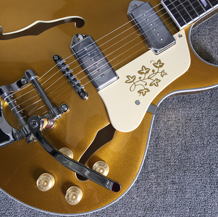 Hollow Body Electric Guitar Byrdland Gold Top P90 Pickups Chrome Hardware Top